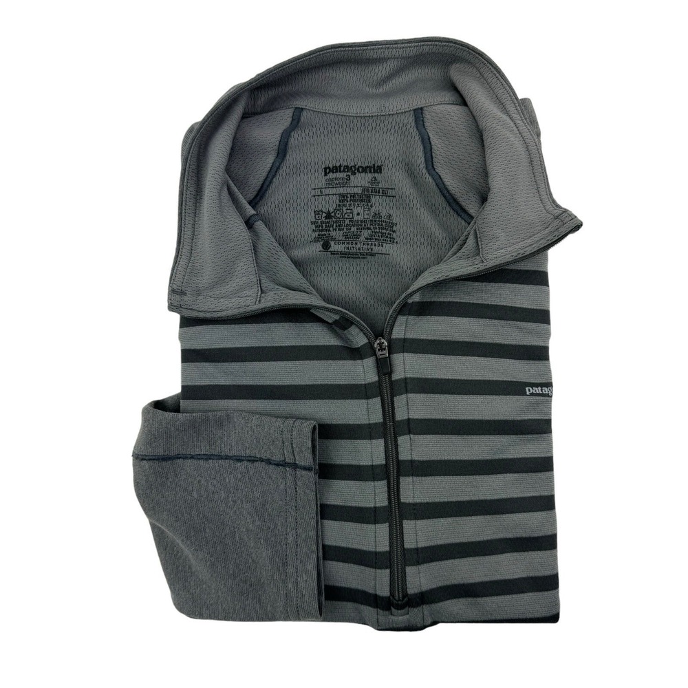Patagonia Gray Stripe Capilene 3 Midweight 1/2 Zip Polyester Sweater Size Large